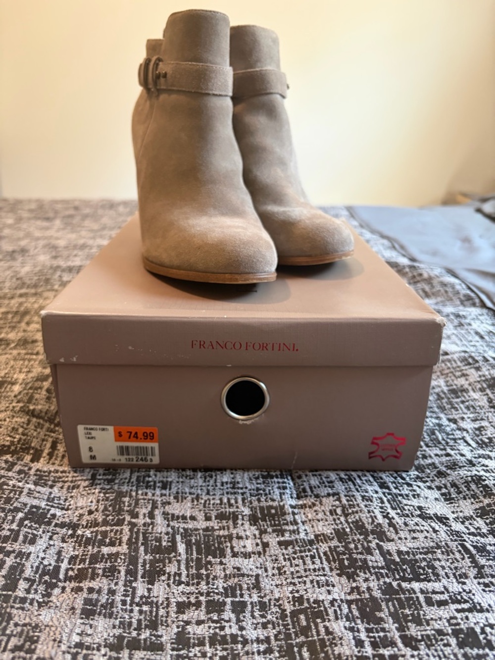 Franco Fortini Lexi Taupe Suede Ankle Booties